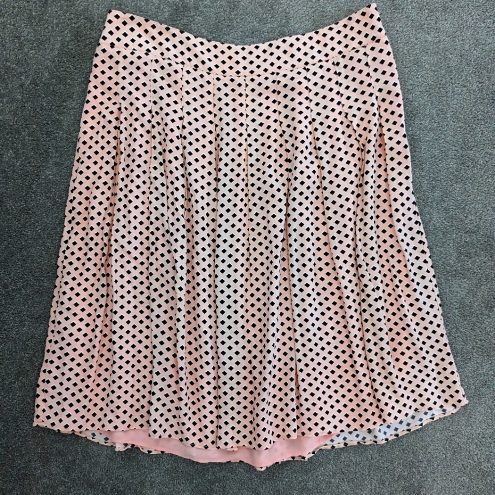 TALBOTS pink black geometric diamond pattern pleated A line flare skirt lined